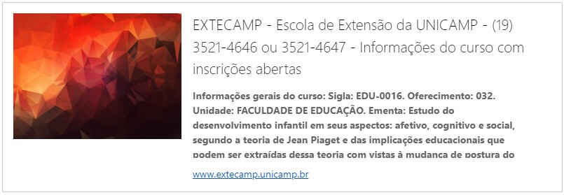 EXTECAMP - Escola de Extensão da UNICAMP - (19) 3521-4646 ou 3521-4647
